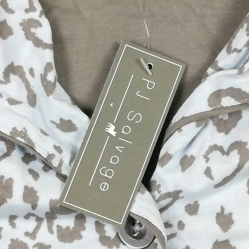 PJ Salvage Womens Pajama Top Multicolor Gray Heart Leopard Pocket Collared S New - Picture 8 of 8